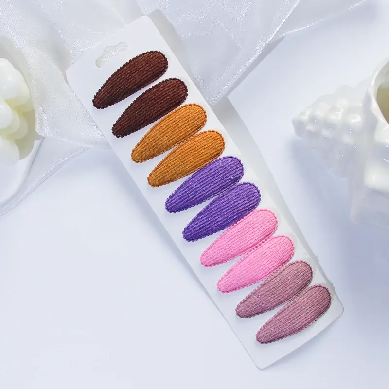 الصورة المصغرة: 10Pcs/lot Fabric Plaid Fresh Print Cotton Alloy Hair Clips Kids BB Hairpins Girl