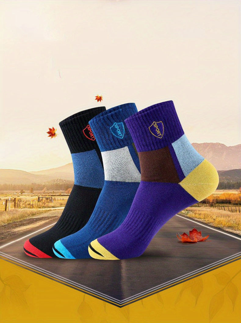 Thumbnail: 5 Pairs Men's Formal Color Block Socks, Comfortable Breathable Soft Quarter Sock