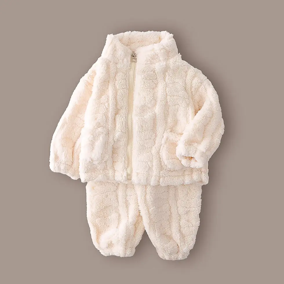الصورة المصغرة: Kids Flannel Pajamas Set Winter Warm Two-Piece Homewear with Zip Pockets for Tod