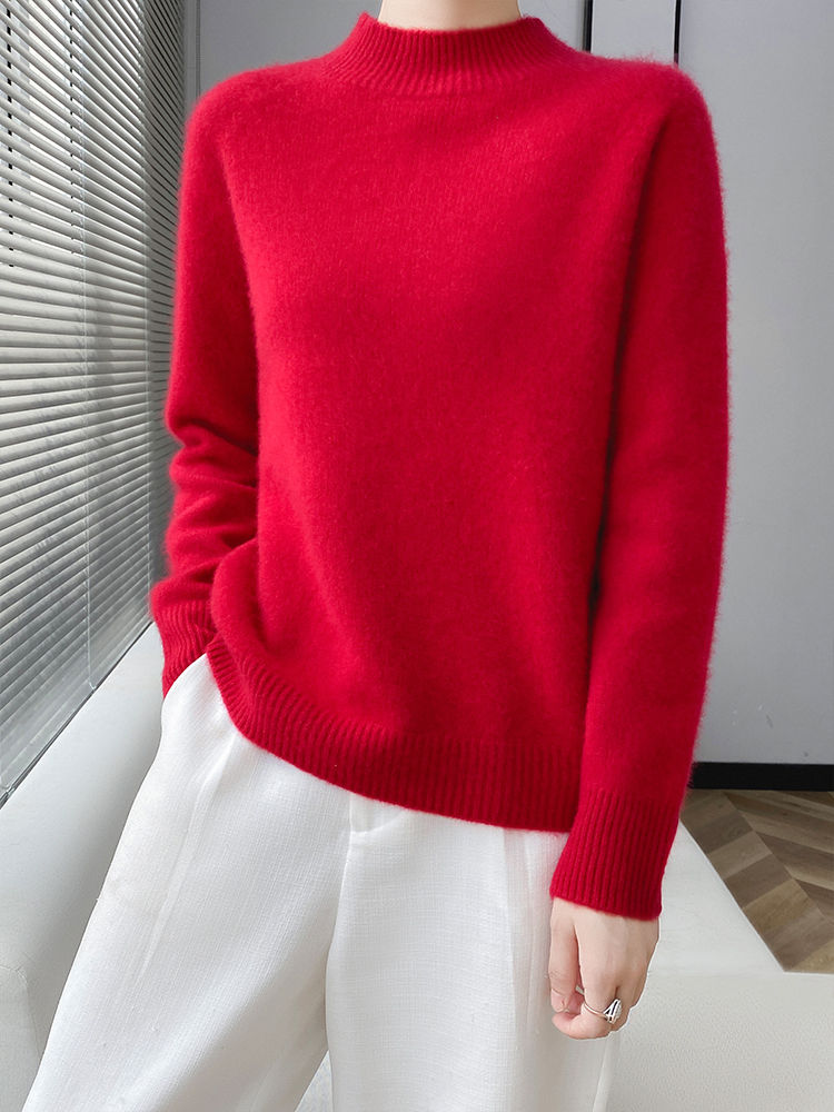 Thumbnail: Classic Autumn Winter O-Neck Pullover Sweater Women 100% Merino Wool Casual Knit