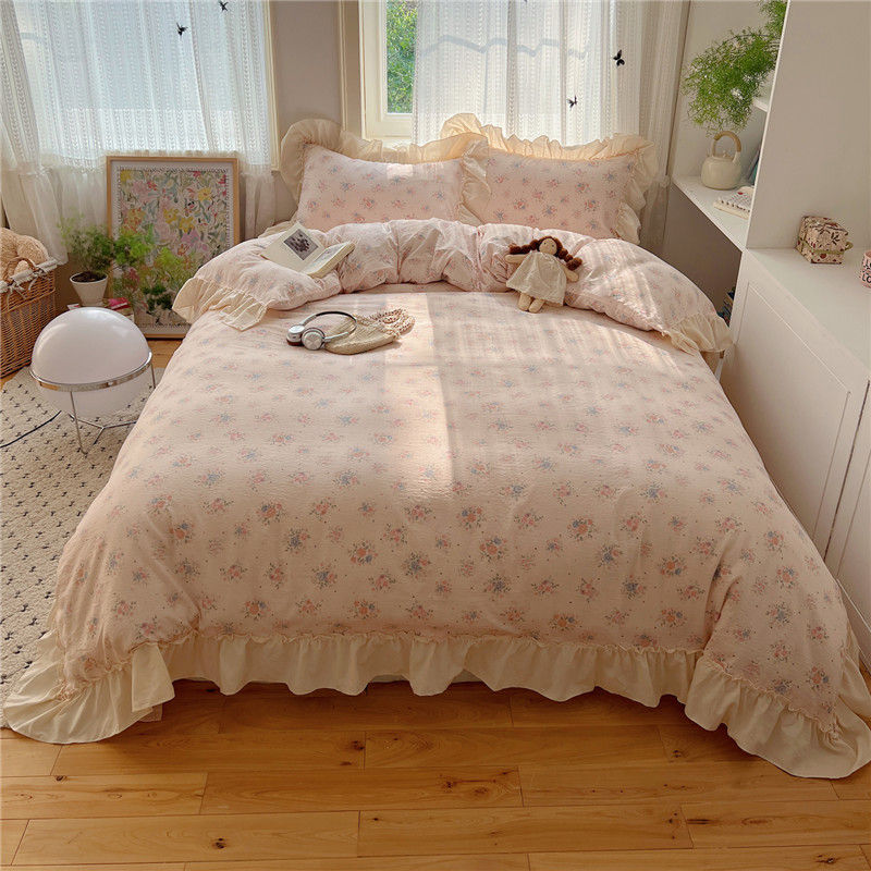 Thumbnail: Ruffles Bedding Set Floral Style Duvet Cover Pillowcase with Bedsheet Skin-frien