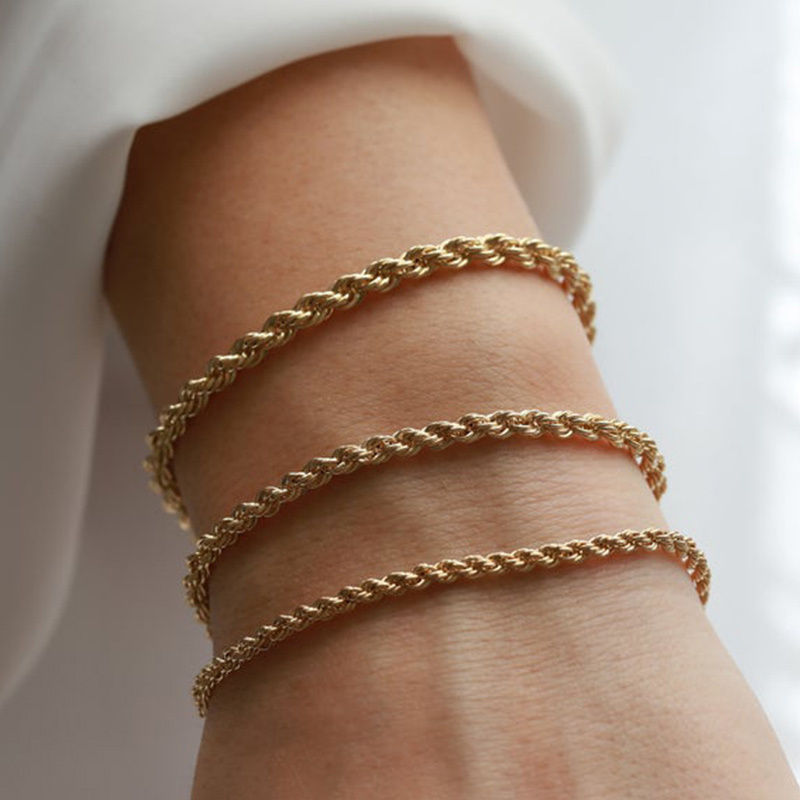 الصورة المصغرة: Vnox Unisex Rope Chain Bracelets for Men Women, Stainless Steel Twisted Links Ch