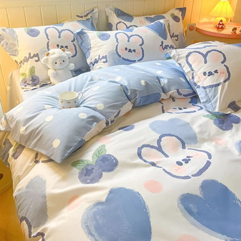 الصورة المصغرة: Kawaii Bedding Set for Kids Ins Twin Queen Size Duvet Cover Flat Sheet Pillowcas