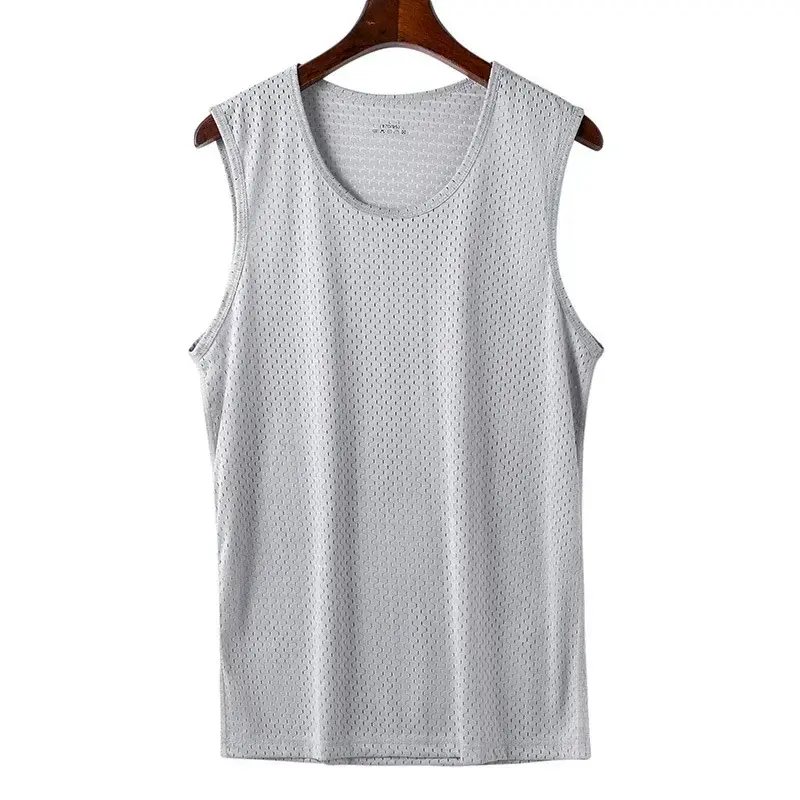 Thumbnail: Men ice silk vest mesh undershirt summer thin tank top fitness sports sleeveless