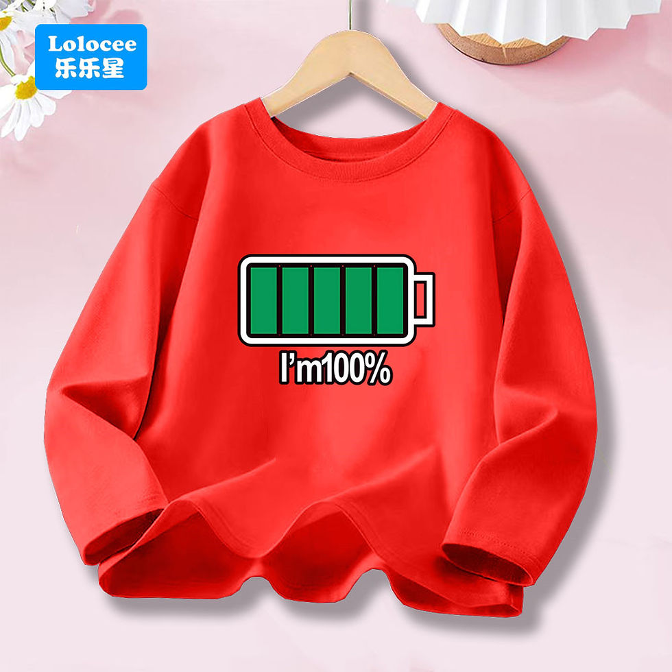 الصورة المصغرة: Kids' Cotton Long Sleeve T-shirt with "I'm 100%" Battery Graphic Funny Tops Tee 