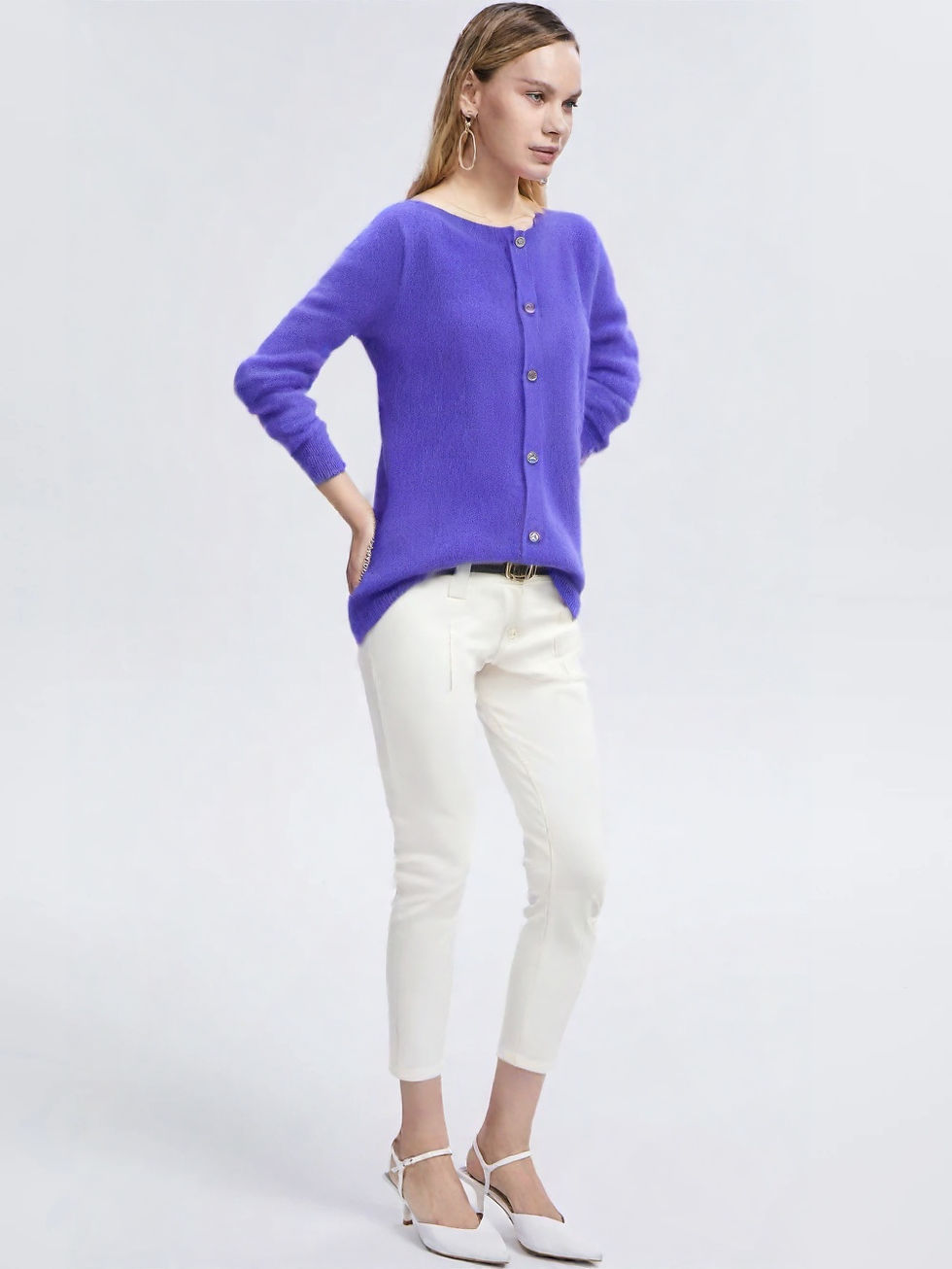 Thumbnail: Women's Fashion Merino Wool Sweater Knitted Cashmere Cardigan Basic O-Neck Top f
