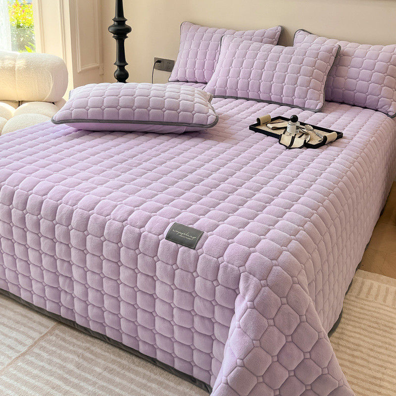 Thumbnail: Quilted Bedspread on the Bed Linen, Plaid Quilt, Blanket Coverlet, Milk Velvet S