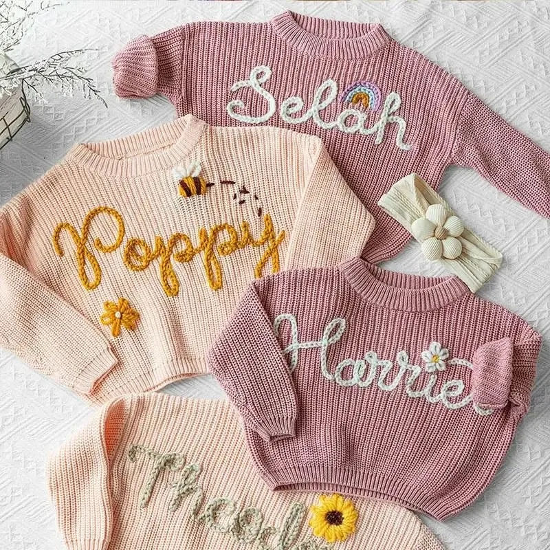 Custom Name Kids Clothes Girls Boys Personalized Baby Sweaters Handmade Thick Li