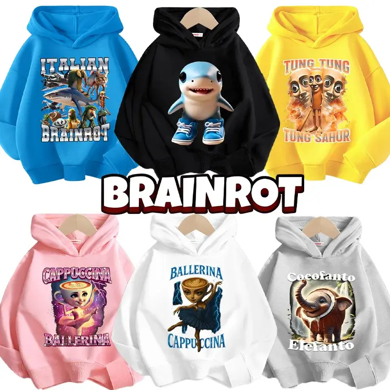 Italian Brainrot Kids Hoodie Funny Cartoon Graphic Thin Sweatshirts Tung Tungtun
