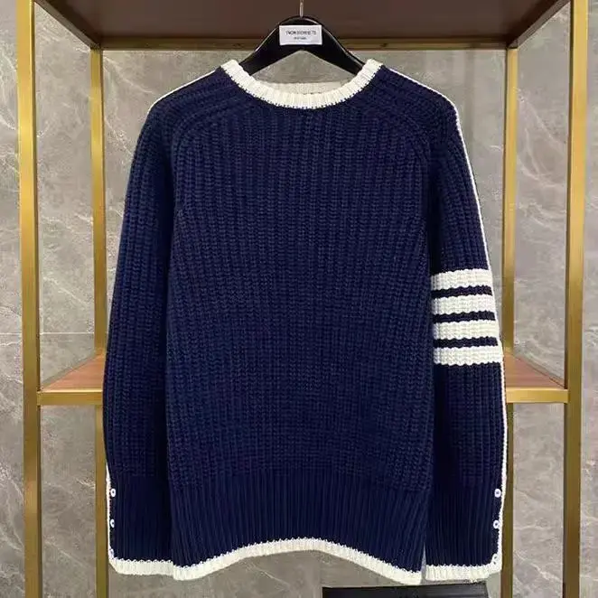 الصورة المصغرة: Trendy Hong Kong Style Round Neck Sweater Cardigan Knit Jacket Casual Versatile 