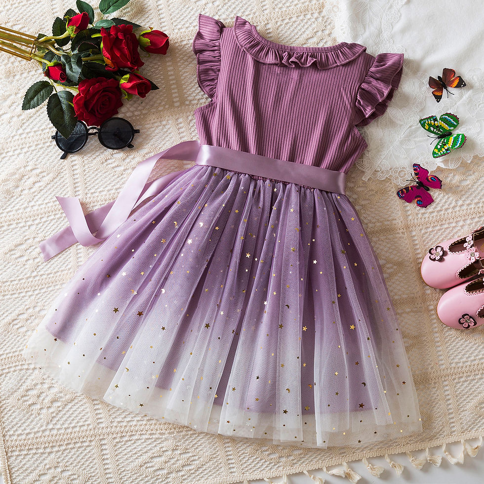 الصورة المصغرة: New Children's Dress for 3-8 Yrs Summer Dress Lotus Leaf Edge Design Bow Lace Up