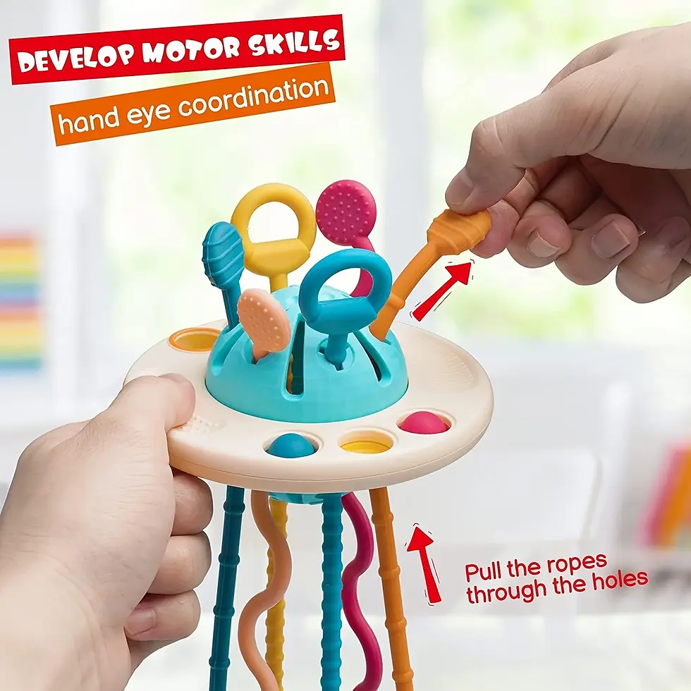 الصورة المصغرة: UFO Food Grade Silicone Push & Pull String Activity Toy Montessori Sensory Toys 