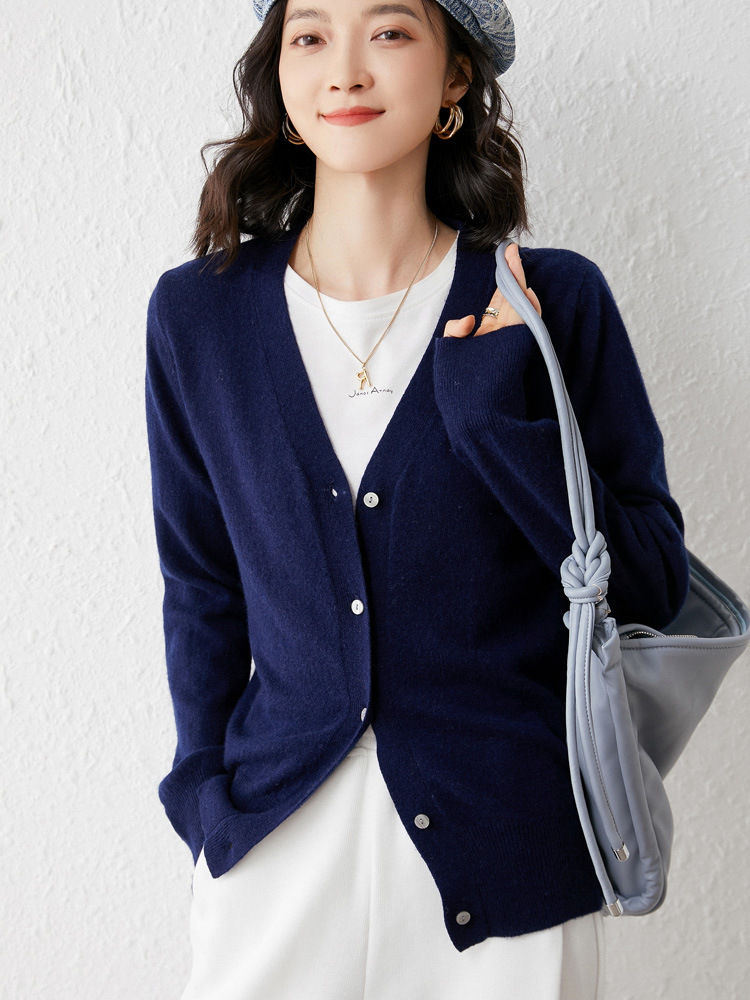 الصورة المصغرة: Cardigans Women 2025 Autumn Single Breasted V-neck Knitted Sweater Fashion Short