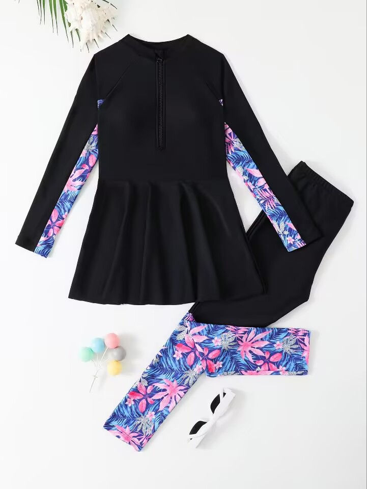الصورة المصغرة: 2025 Girls Swimsuit Kids Swimwear Female Long Sleeve Beach Dress & Pants Childre