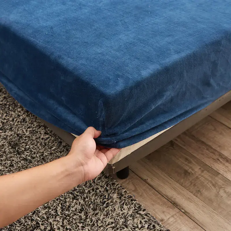 Thumbnail: Warm and Thick Elastic Fitted Sheets Adjustable Flannel Winter Mattress Cover Ve