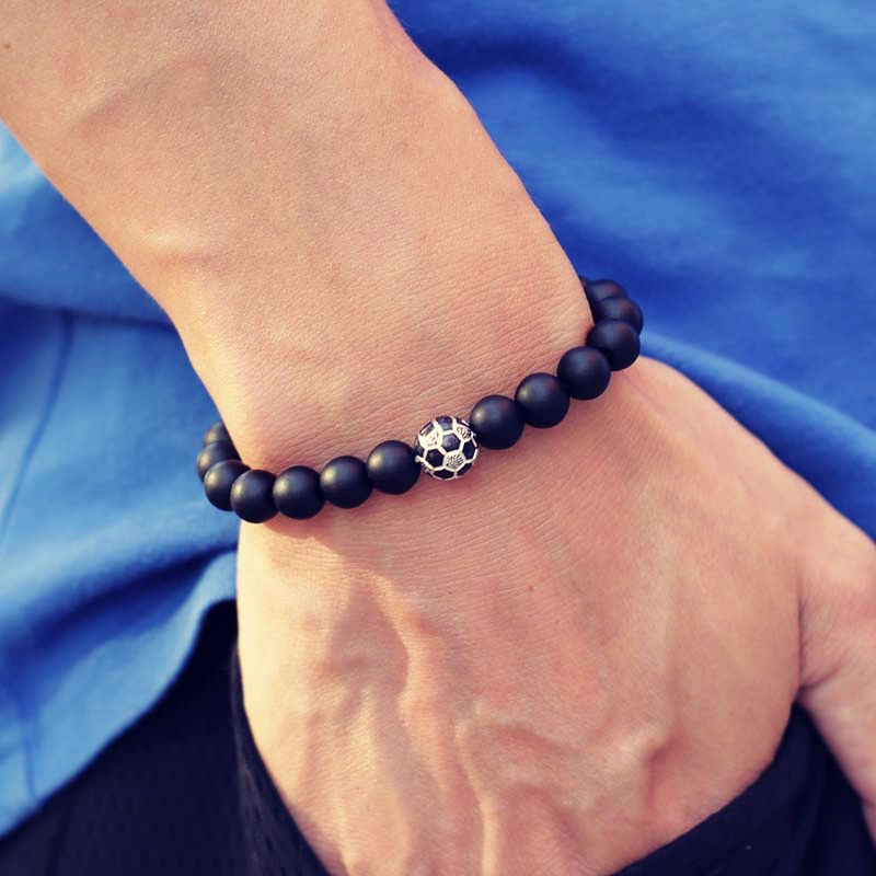 الصورة المصغرة: Simple Style Football Bracelet Unisex Matte Stone Beaded Braslet Sports Enthusia