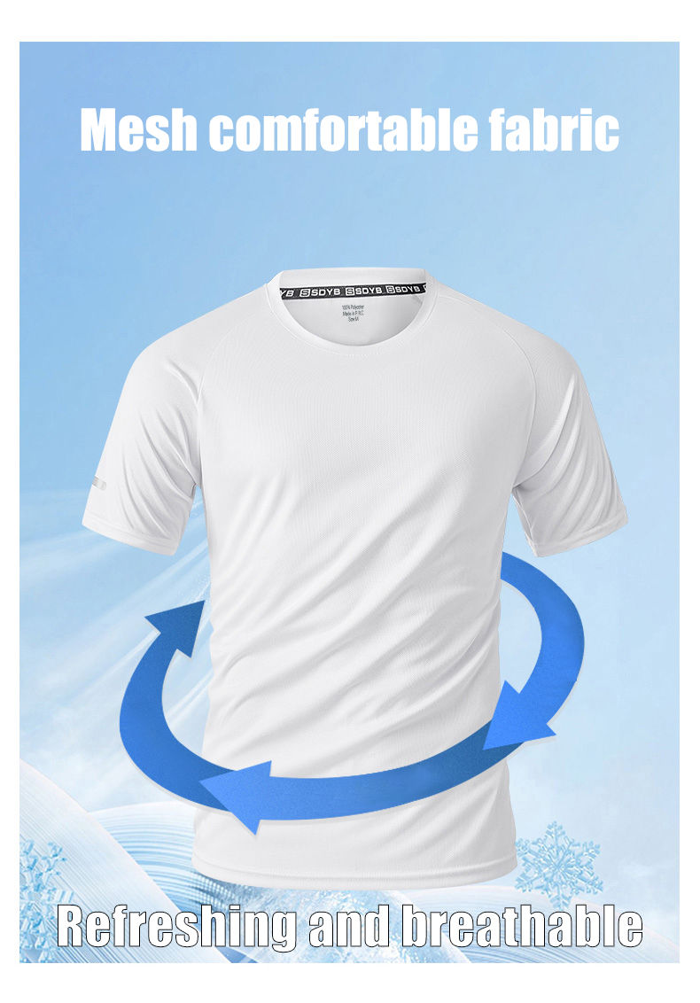 الصورة المصغرة: Summer Sports Quick Dry T-Shirt Reflective Men Workout Running Shirt Breathable 