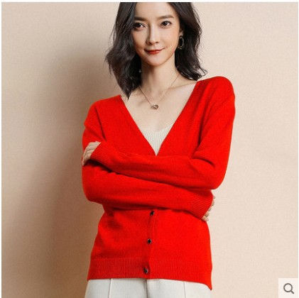 الصورة المصغرة: Cardigans Women 2025 Autumn Single Breasted V-neck Knitted Sweater Fashion Short