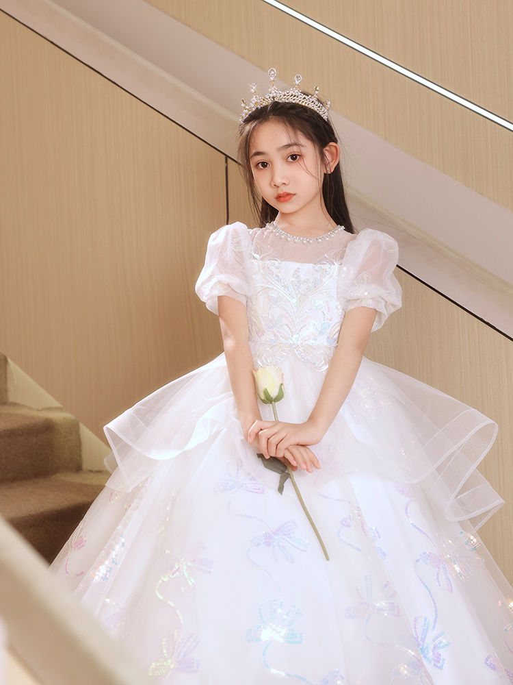 الصورة المصغرة: Cute Kids Princess Lace Tulle Short Dress Flower Performance Dresses Girls Birth