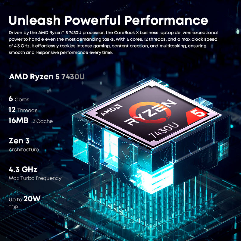Thumbnail: CHUWI CoreBook X Gaming Laptop AMD R5-7430U 6 Cores 14.1 inch FHD IPS Screen 16G