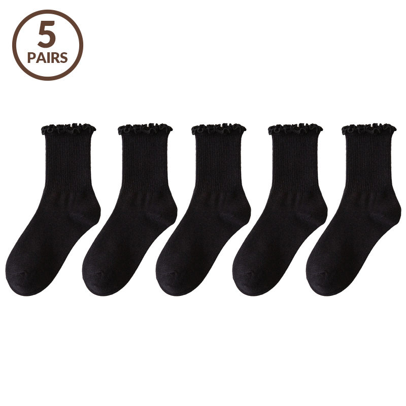 الصورة المصغرة: 1/5Pairs Socks for Women Mid Length Socks Women's Breathable Solid Color Socks S