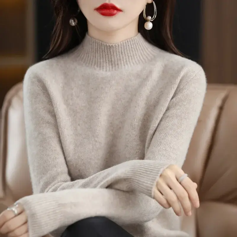 Thumbnail: Autumn Winter Women Sweater Korean Fashion Warm Bottoming Shirts Half High Colla