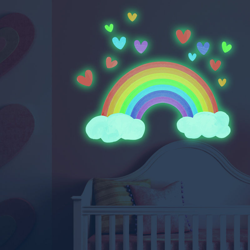 Thumbnail: Cartoon Rainbow Luminous Wall Stickers Glow In The Dark Cloud Heart DIY Wall Dec