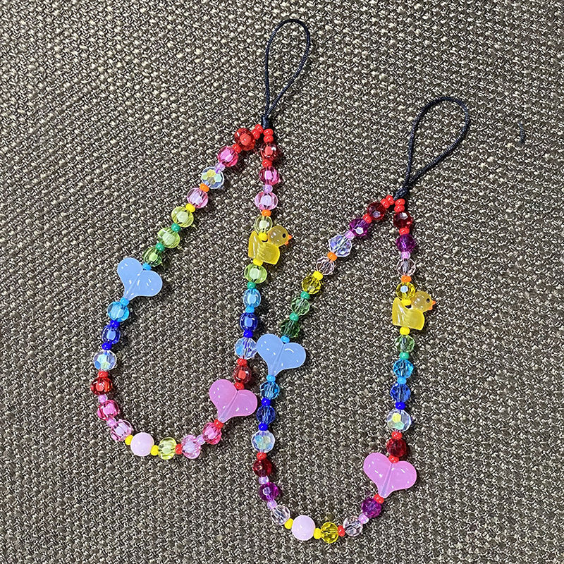 Colorful Beaded Phone Charm Summer Beach Animal Duck Heart Cell Phone Strap Lany