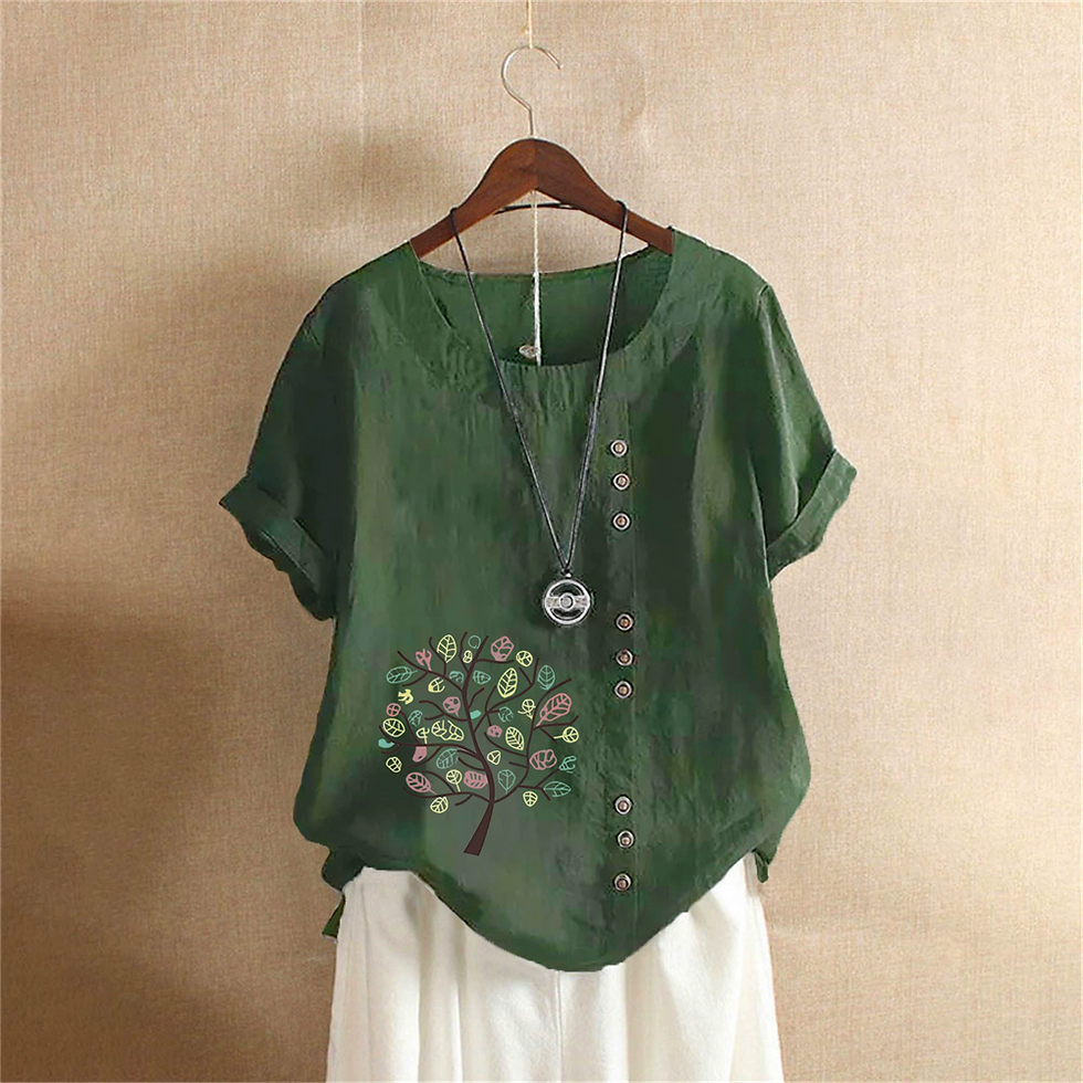 الصورة المصغرة: Cotton Linen T Shirt Women's Clothing Summer Retro Ladies Tops Tee Casual Loose 