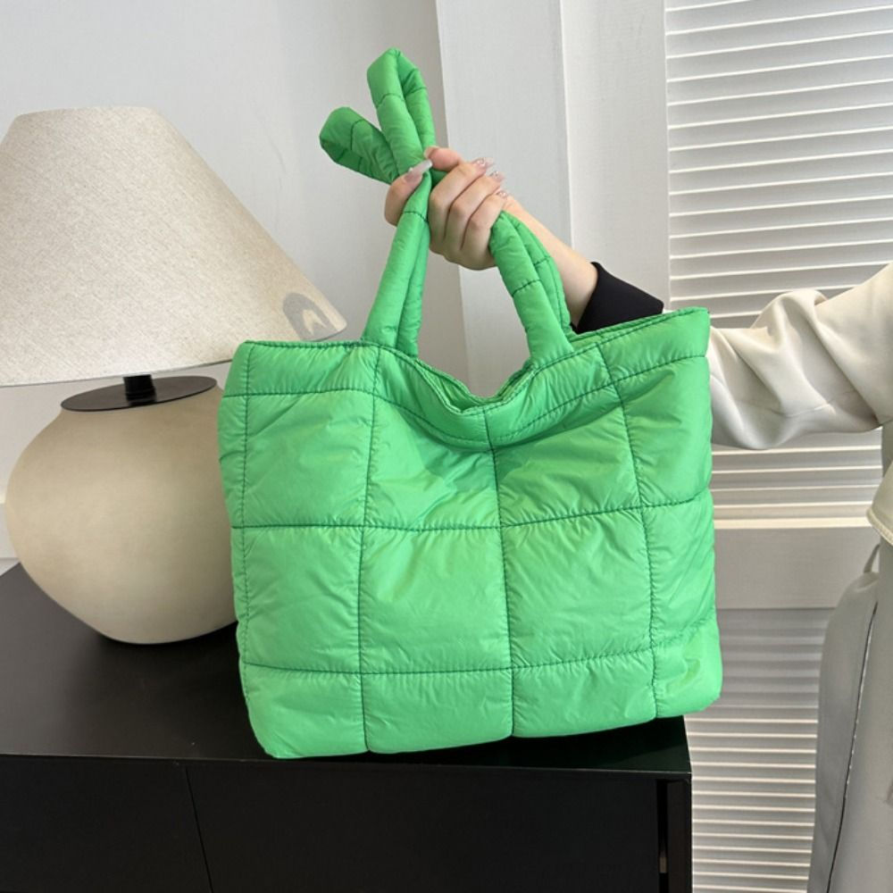 Casual Nylon Space Cotton Handbag Padded Solid Color Cloud Tote Bag Commute Hand