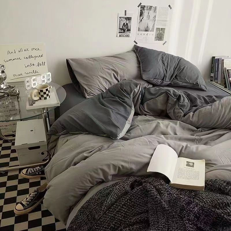 Thumbnail: Solid Grey Matcha Color Bedding Set Adults Kids Twin Full Queen Size Bed Flat Sh