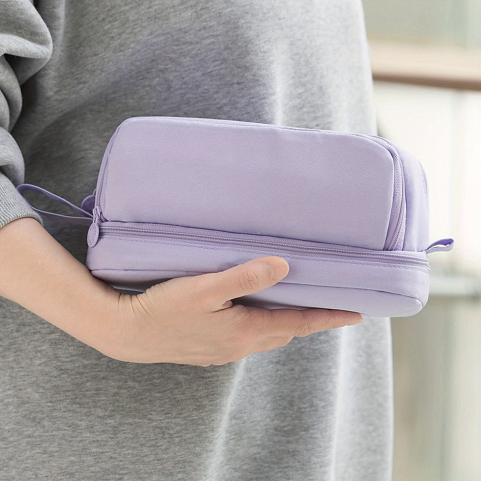 الصورة المصغرة: Large-capacity pencil case simple solid color stationery box double-layer multif