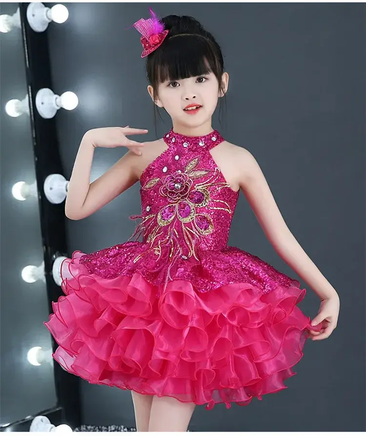 الصورة المصغرة: Summer Stage Princess Girls Casual Dresses Sequin Tutu Children Costume Robe Fil