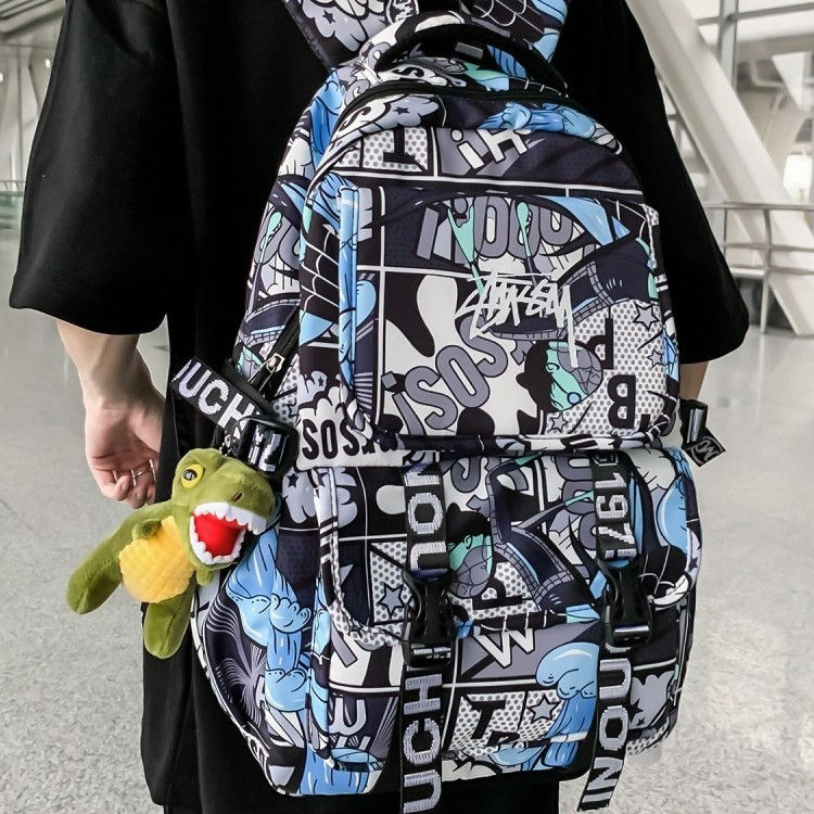 الصورة المصغرة: Anime Male and Female High-capacity One Piece Luffy Graffiti Printed Backpack fo