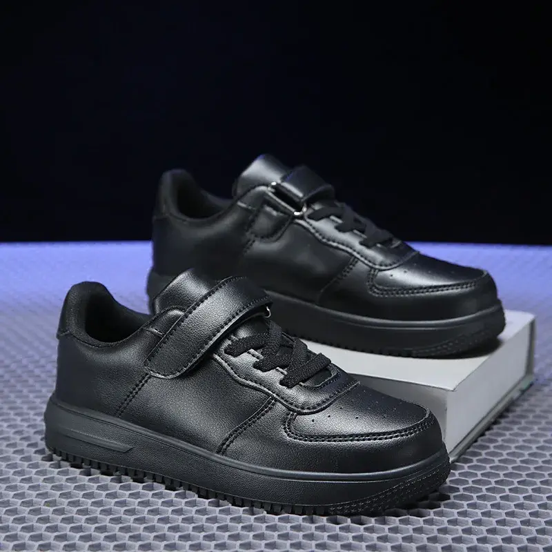الصورة المصغرة: Black Children Shoes Boys Sneaker 6 To 12 Years 2024 New School Leather Kids Cas