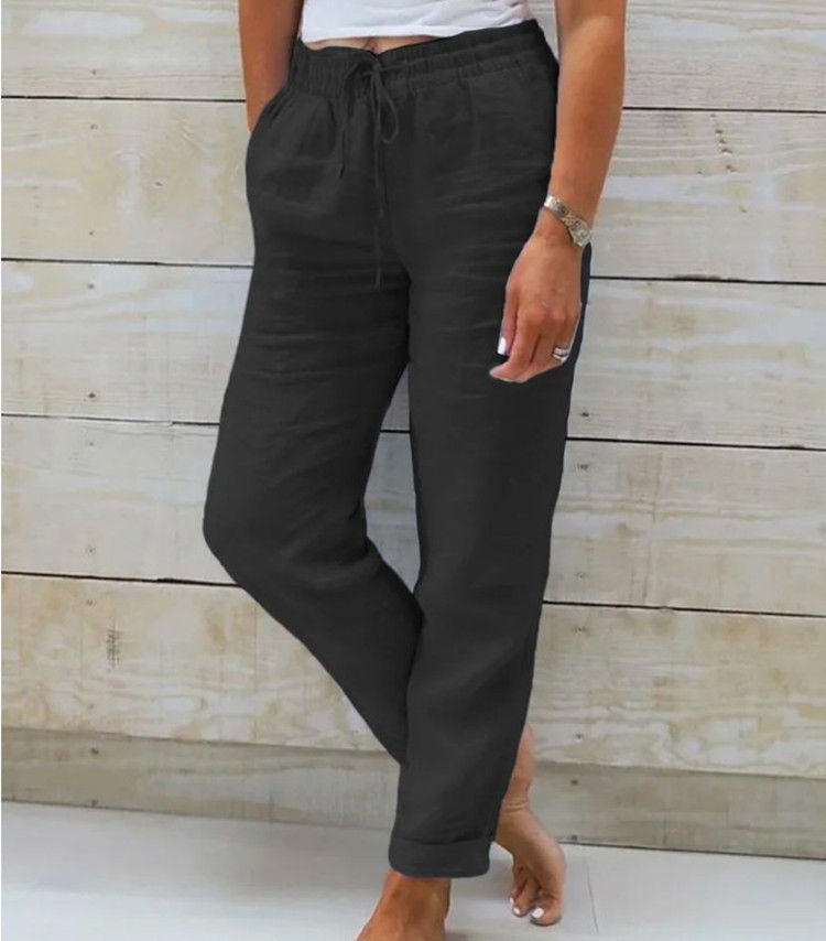 Thumbnail: Cotton Linen Summer Pants for Women High Waist Elastic Casual Trousers Streetwea
