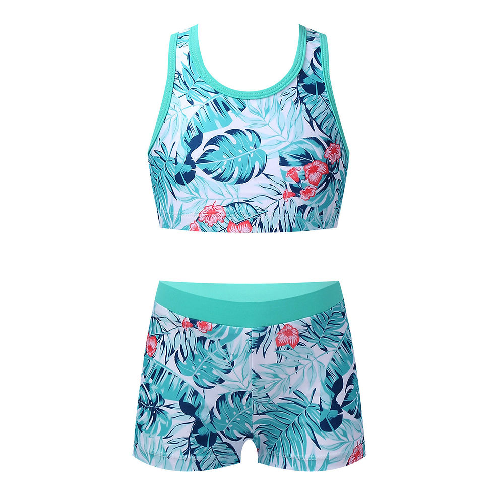 الصورة المصغرة: Kids Girls Swimsuit Three Piece Rash Guard Set Sleeveless Crop Top with Swim Sho