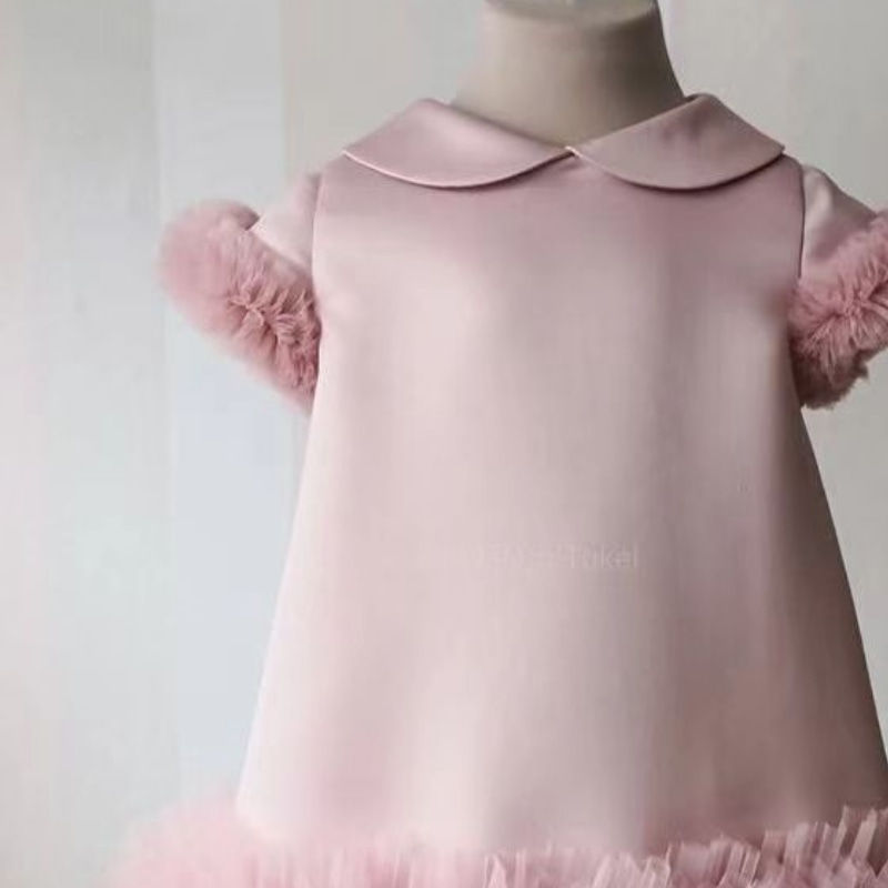 الصورة المصغرة: Baby Girl Princess Silk Gauze Dress Short Sleeve Infant Toddler Vestido Peter Pa