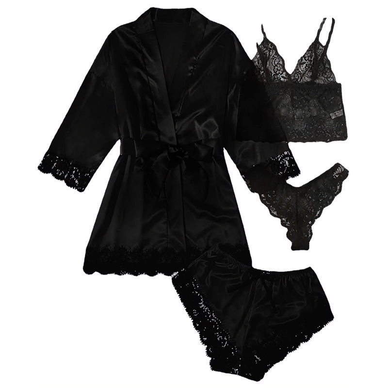 2025 new European and American women's sleepwear four piece set of erotic linger