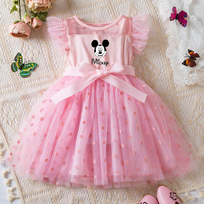 الصورة المصغرة: Mickey Minnie Mouse Summer Girls  Ruffles Sleeves Elegant Princess Mesh Dresses 