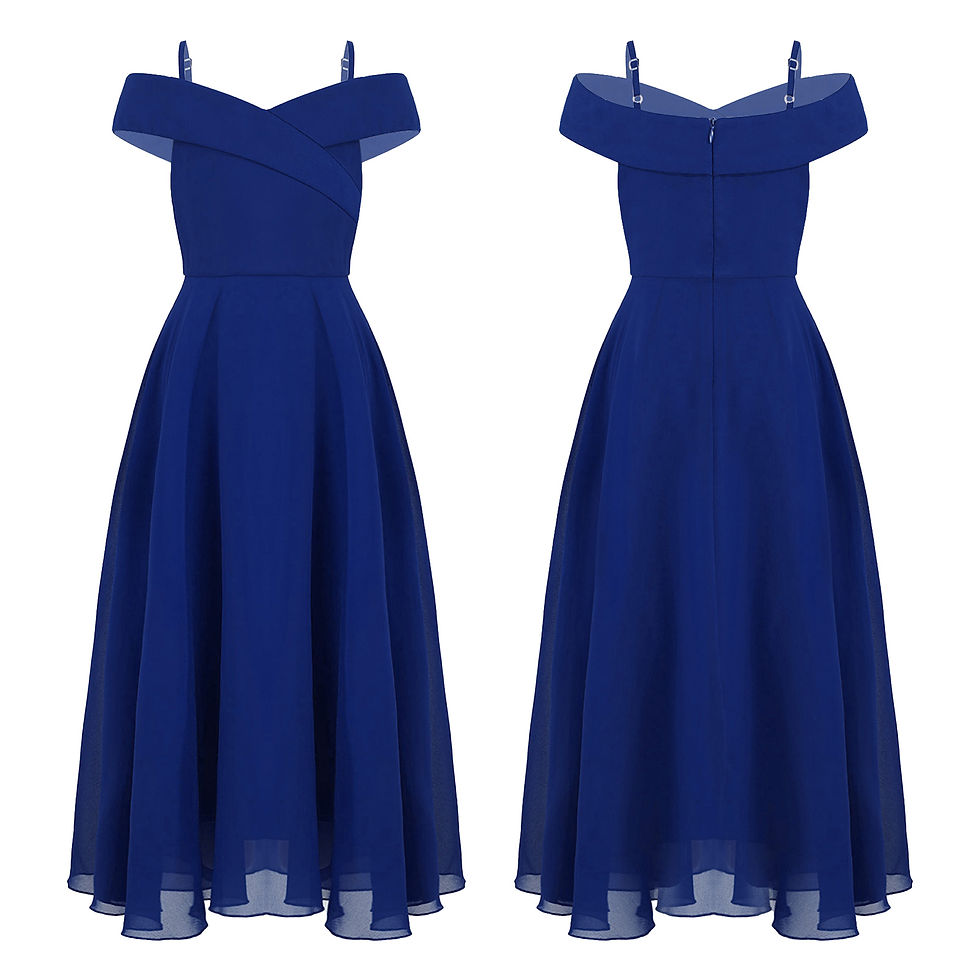 الصورة المصغرة: Girls Elegant Chiffon Party Dress Off Shoulder Adjustable Spaghetti Strap Floor-