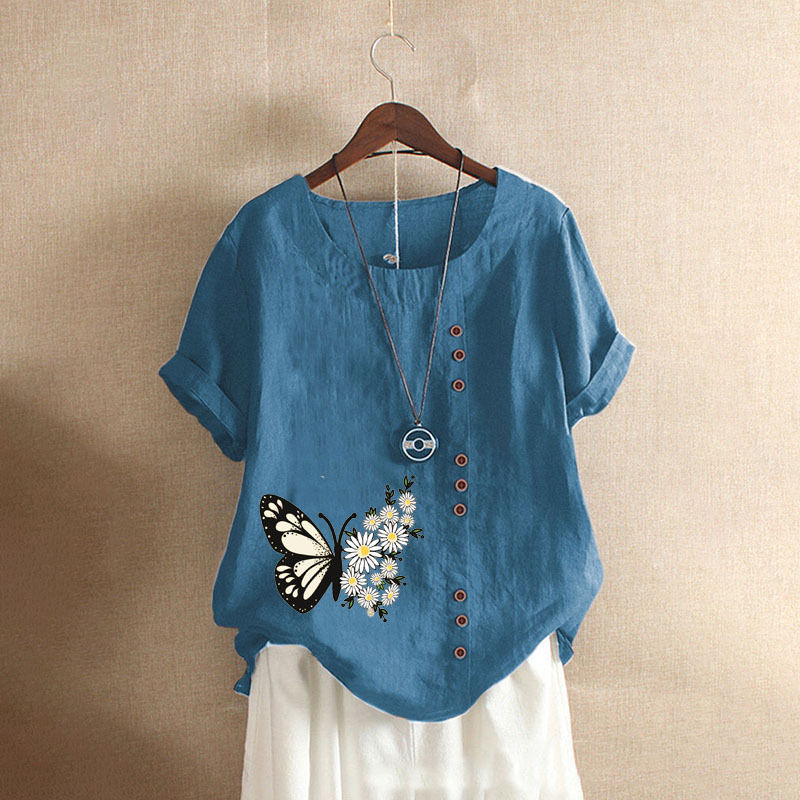 الصورة المصغرة: Women Clothing Cotton Linen Streetwear Summer Y2k Tops Vintage Fashion Tshirt Ca