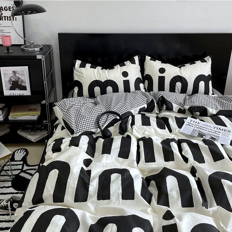 Thumbnail: Ins Nordic Black Dot Bedding Set Flat Bed Sheet Duvet Cover Twin Full Queen Nord
