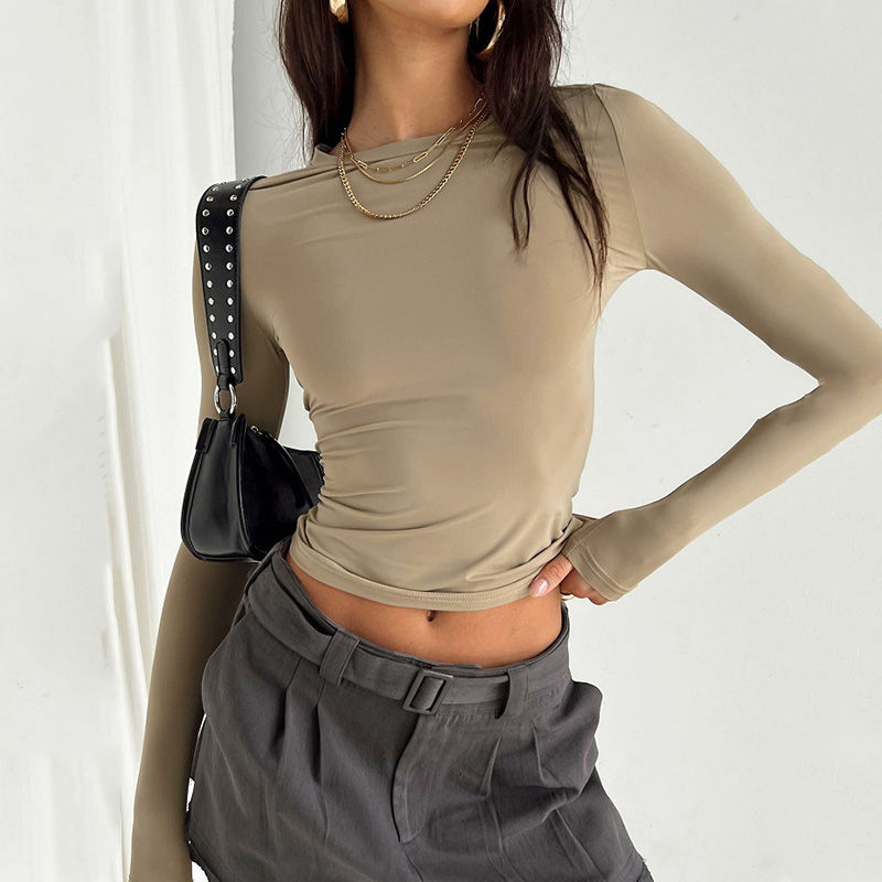 Thumbnail: Women Casual Long Sleeve T-Shirts Spring Autumn Solid Slim Fit Pullovers Tees Sh