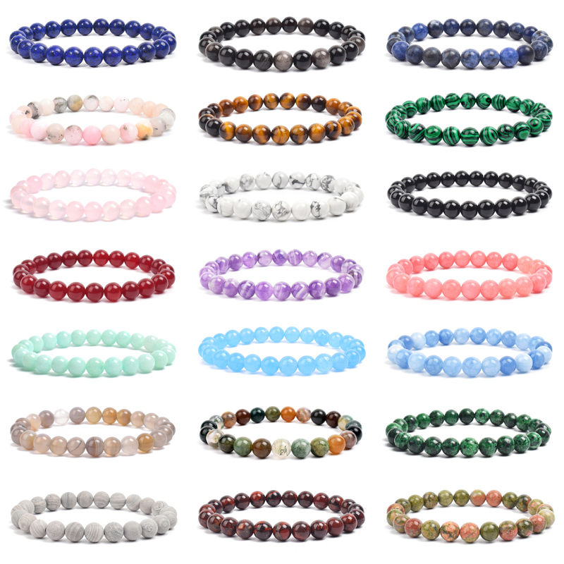 Natural Stone Beads Bracelet For Women Men Amethysts Crystal Quartzs Aquamarines