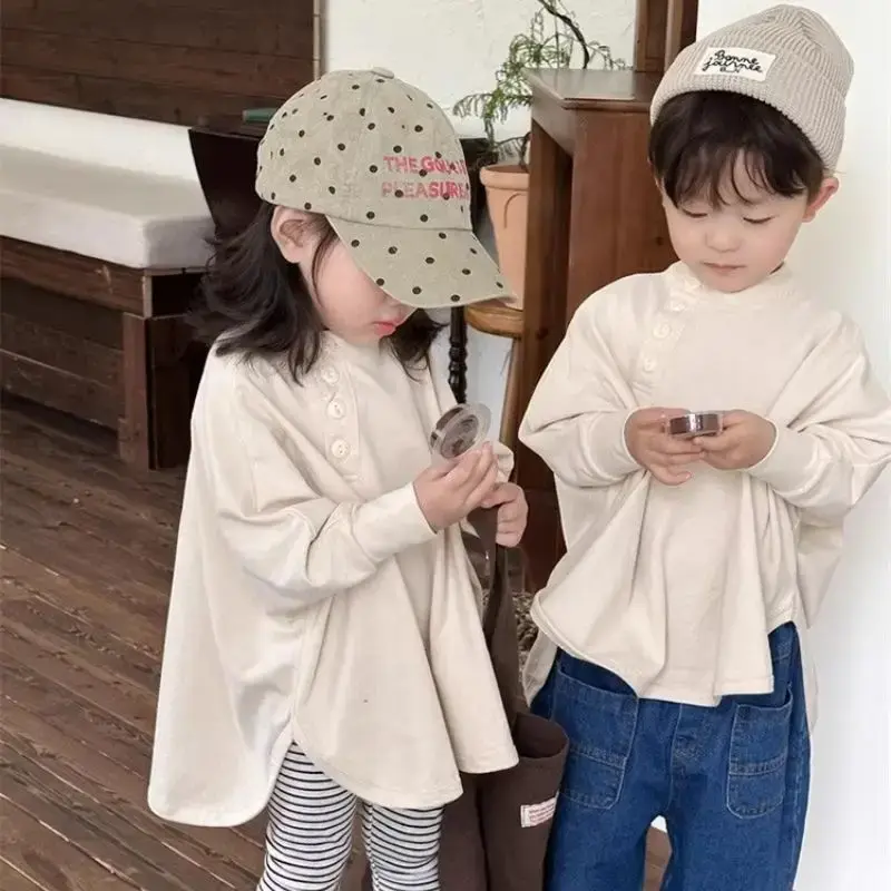 الصورة المصغرة: Fashion Spring Autumn Baby Boys Girls Shirts White Split Button Decorated Pullov