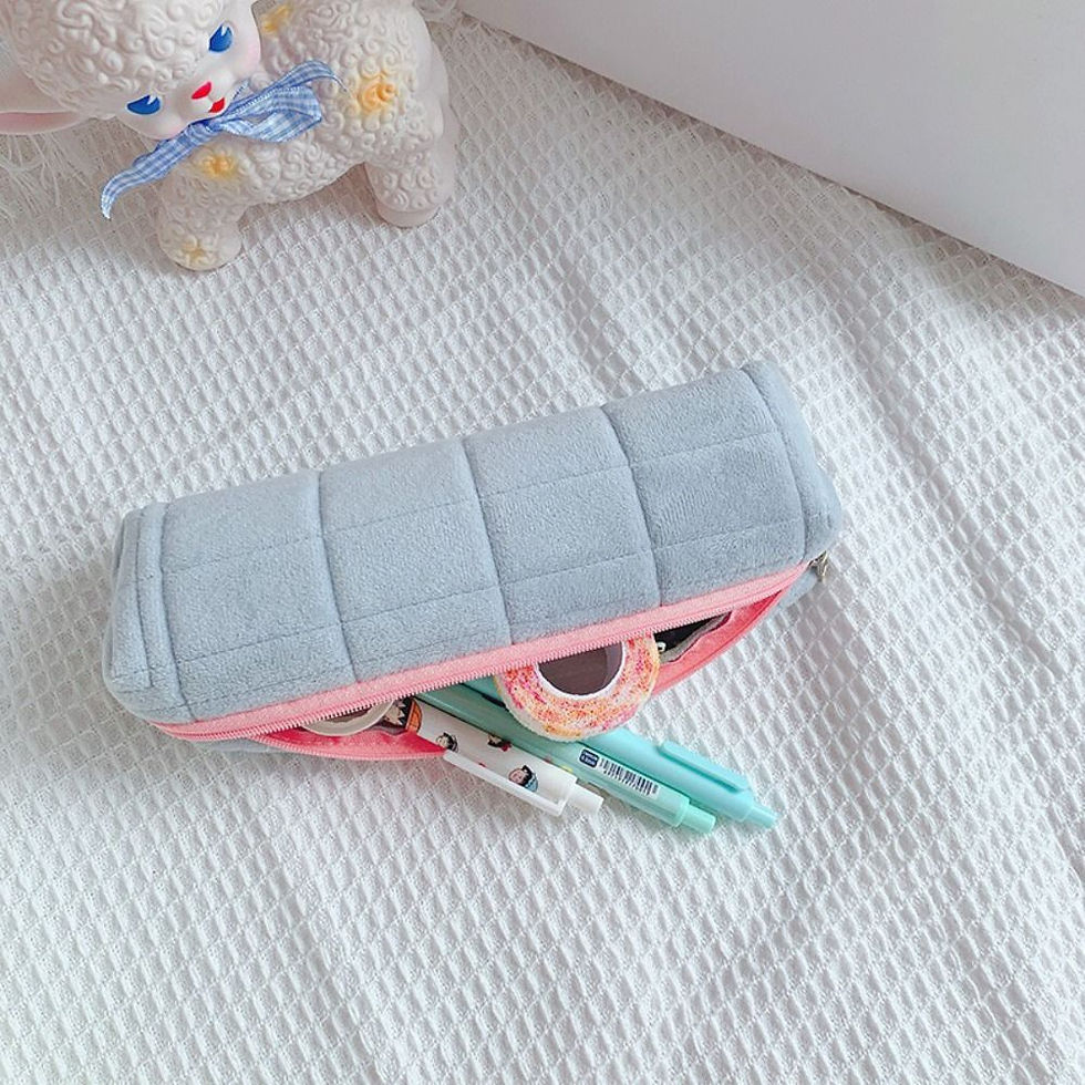 الصورة المصغرة: Plush Lattice Pencil Bag Portable Simple Pencil Case with Zipper Large Capacity 