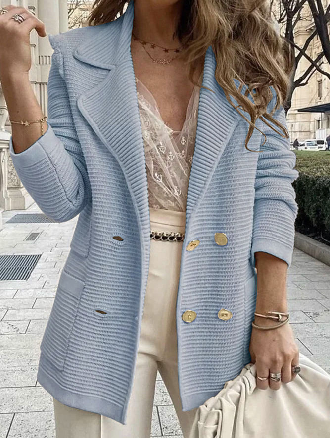 Thumbnail: Women Double Breasted Button Solid Color Autumn Winter Blazer Jacket Fashion Cas