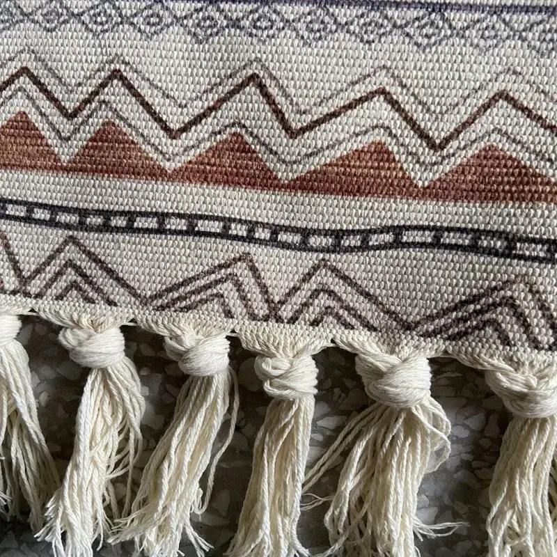 الصورة المصغرة: Persian Style Hand-Knotted Floor Mat With Tassels Retro Ethnic Geometric Printed