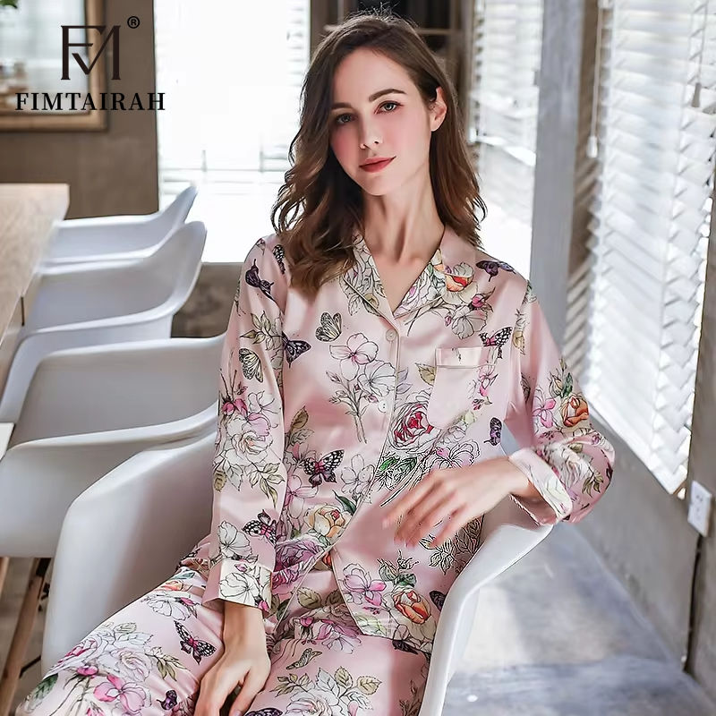 الصورة المصغرة: Fimtairah 6A 22MM  100% Mulberry Silk Pajamas Women Real Silk Pajama Sets Sleepw